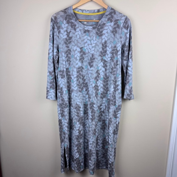 Gudrun Sjoden Dresses & Skirts - Gudrun Sjoden Gray Leaf Print Tencel Long Sleeve Midi Dress Size M Pockets